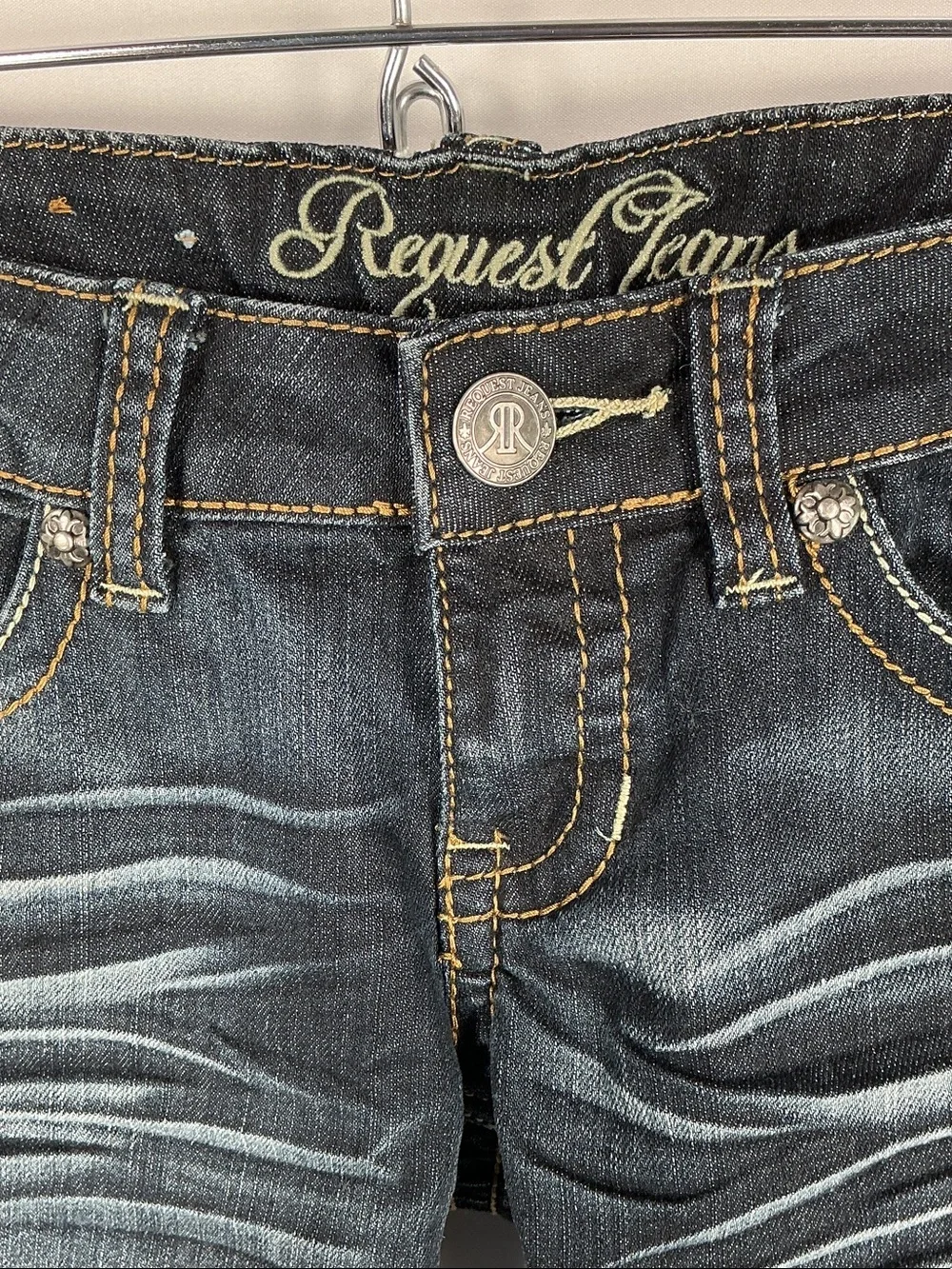 Request Jeans Cross Rhinestone Bermuda Shorts Low Rise Size 5 27